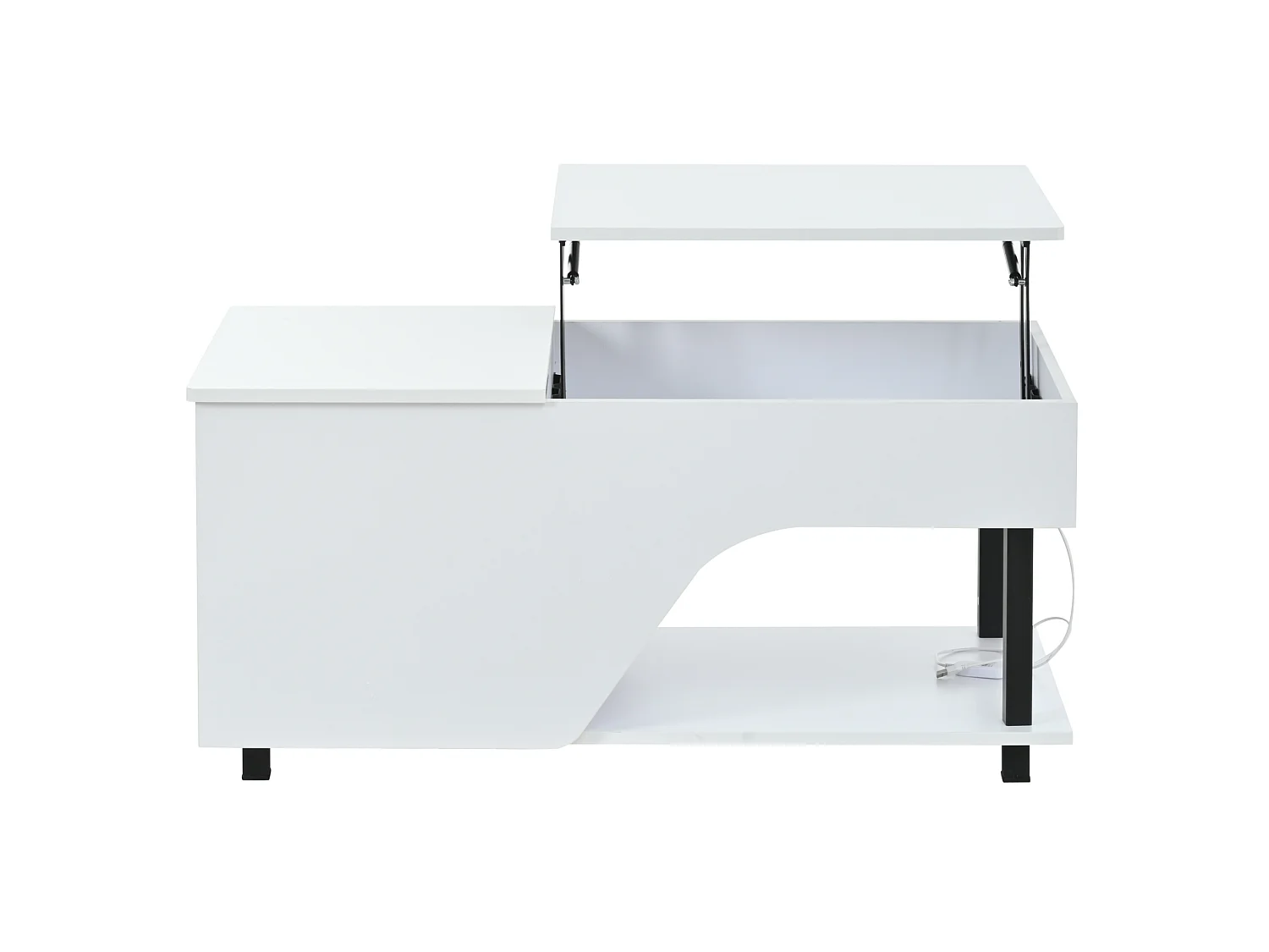 Table basse relevable 50x100 cm avec rangements et LED - Blanc