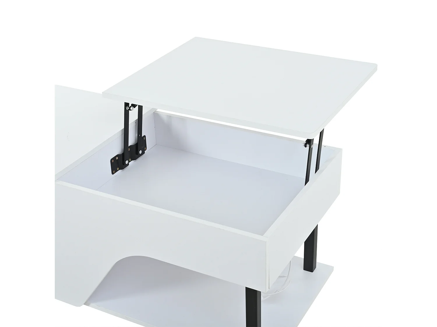 Table basse relevable 50x100 cm avec rangements et LED - Blanc