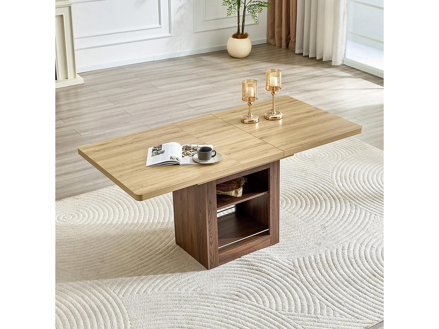 Uitschuifbare eettafel 130(160) x 80 cm met plank - Bruin en hout