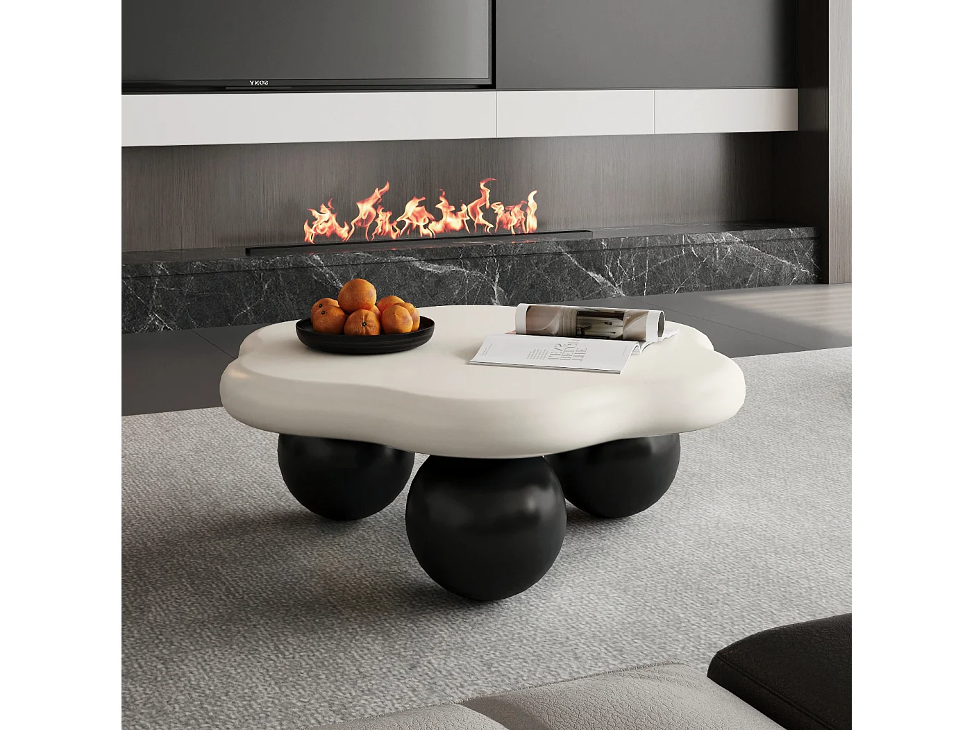 Table basse en forme de nuage 79 cm avec pieds sphériques - Noir et blanc