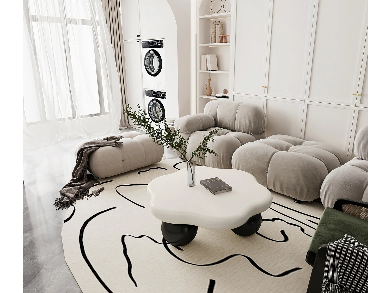 Table basse en forme de nuage 79 cm avec pieds sphériques - Noir et blanc