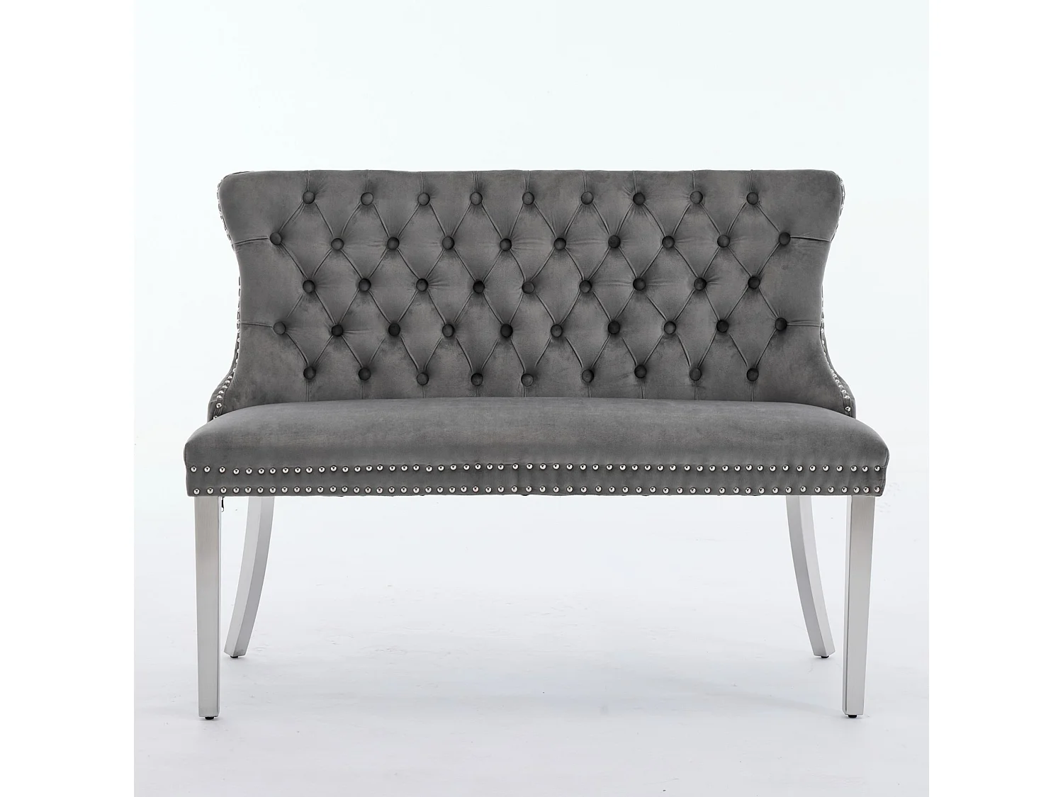 Banquette de salle à manger 2 places en velours gris - Pieds en métal