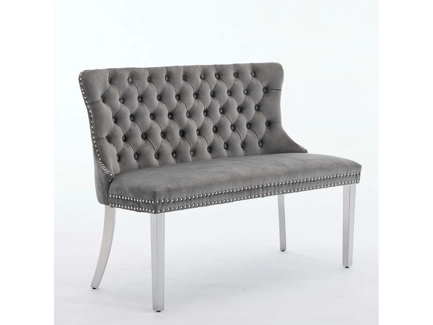 Banquette de salle à manger 2 places en velours gris - Pieds en métal