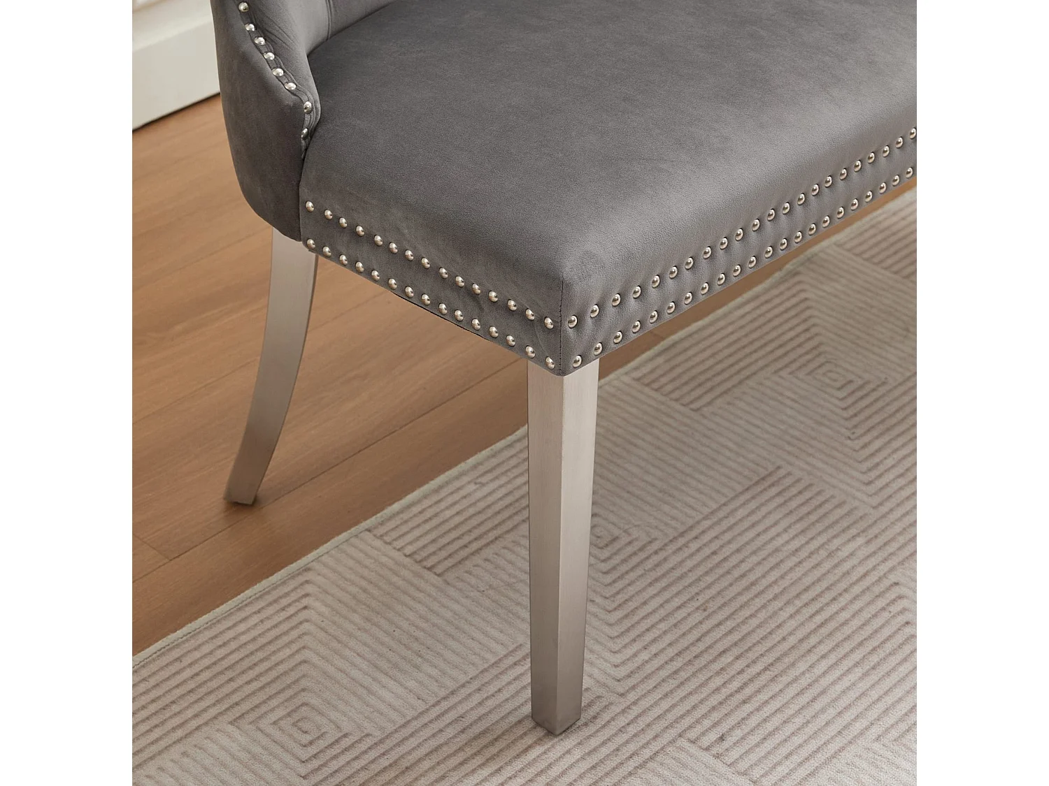 Banquette de salle à manger 2 places en velours gris - Pieds en métal