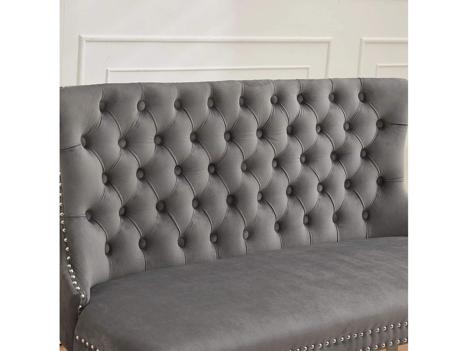 Banquette de salle à manger 2 places en velours gris - Pieds en métal