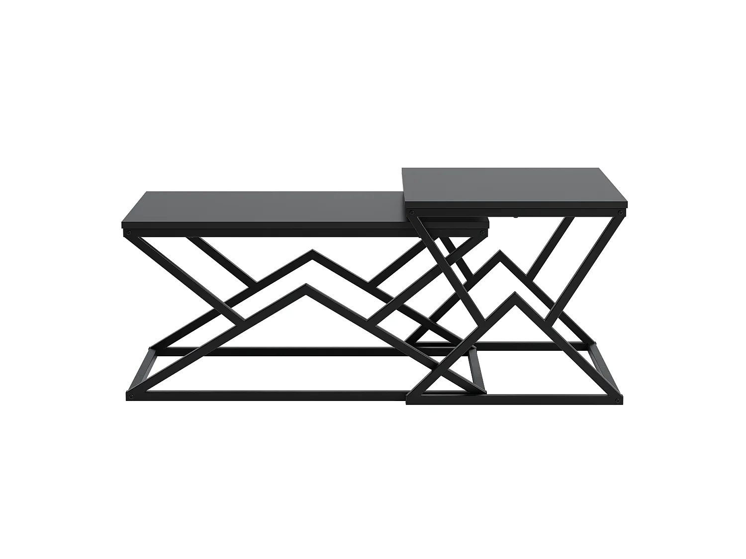 Lot de 2 table basse géométrique en bois et métal - Style industriel - Noir