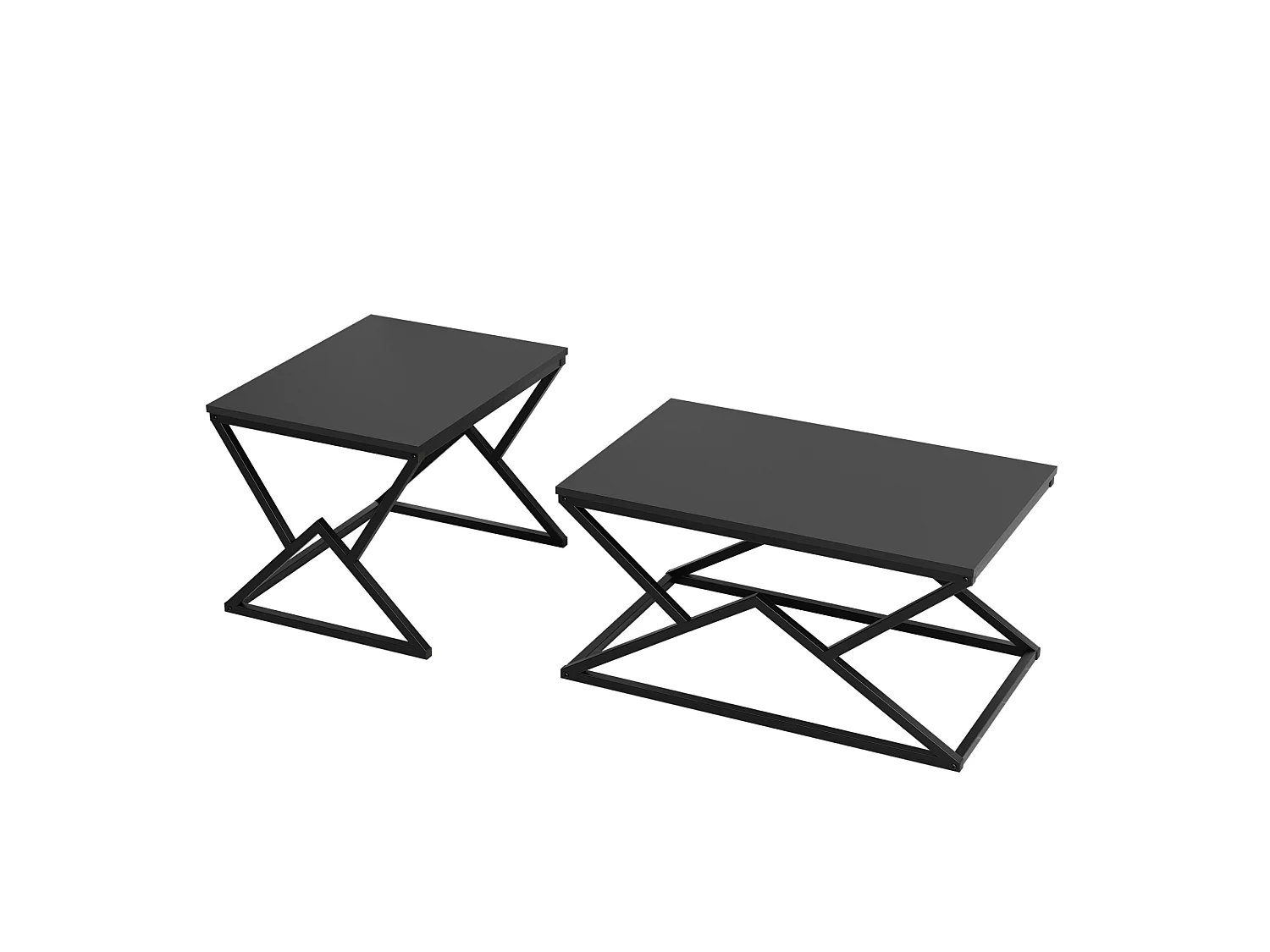 Lot de 2 table basse géométrique en bois et métal - Style industriel - Noir