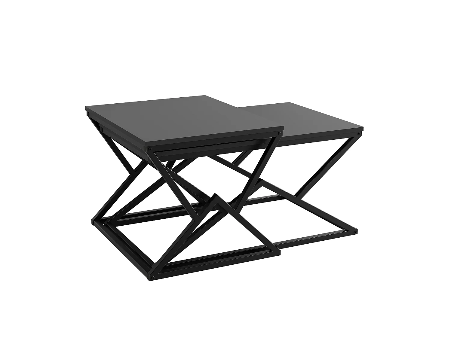 Lot de 2 table basse géométrique en bois et métal - Style industriel - Noir