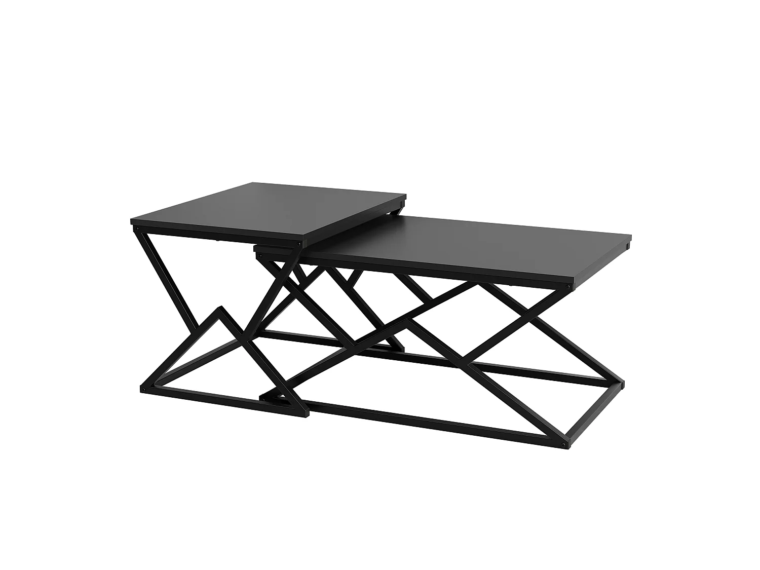 Lot de 2 table basse géométrique en bois et métal - Style industriel - Noir