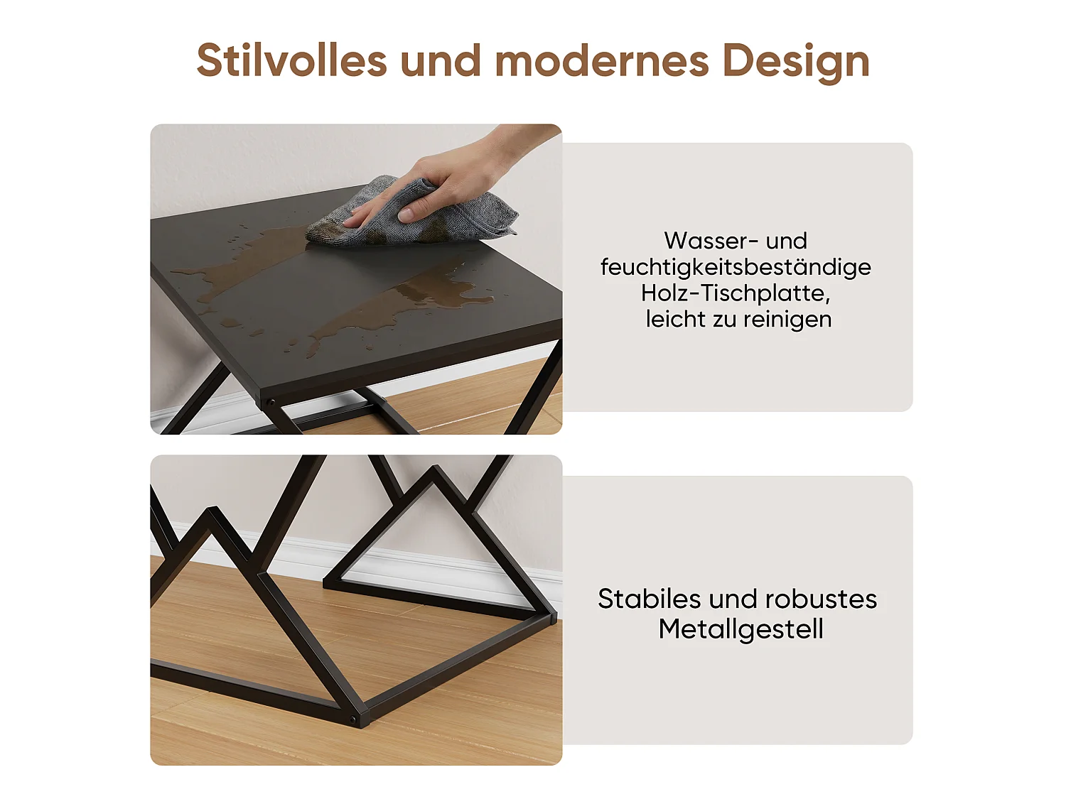 Lot de 2 table basse géométrique en bois et métal - Style industriel - Noir