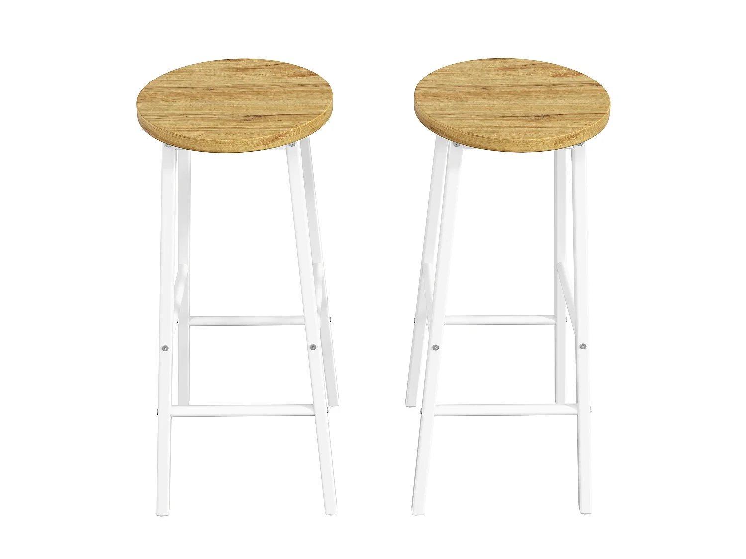 Set van 2 metalen barkrukken met houten zitting - Wit