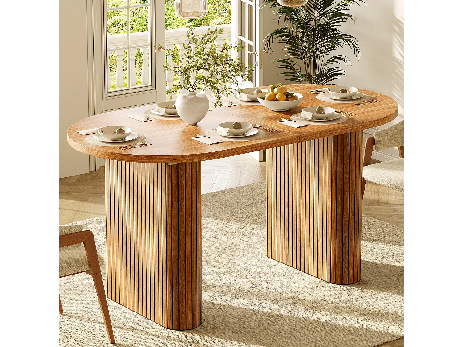 Uitschuifbare ovale eettafel 120-160 x 80 cm voor 4-6 personen - Bruin