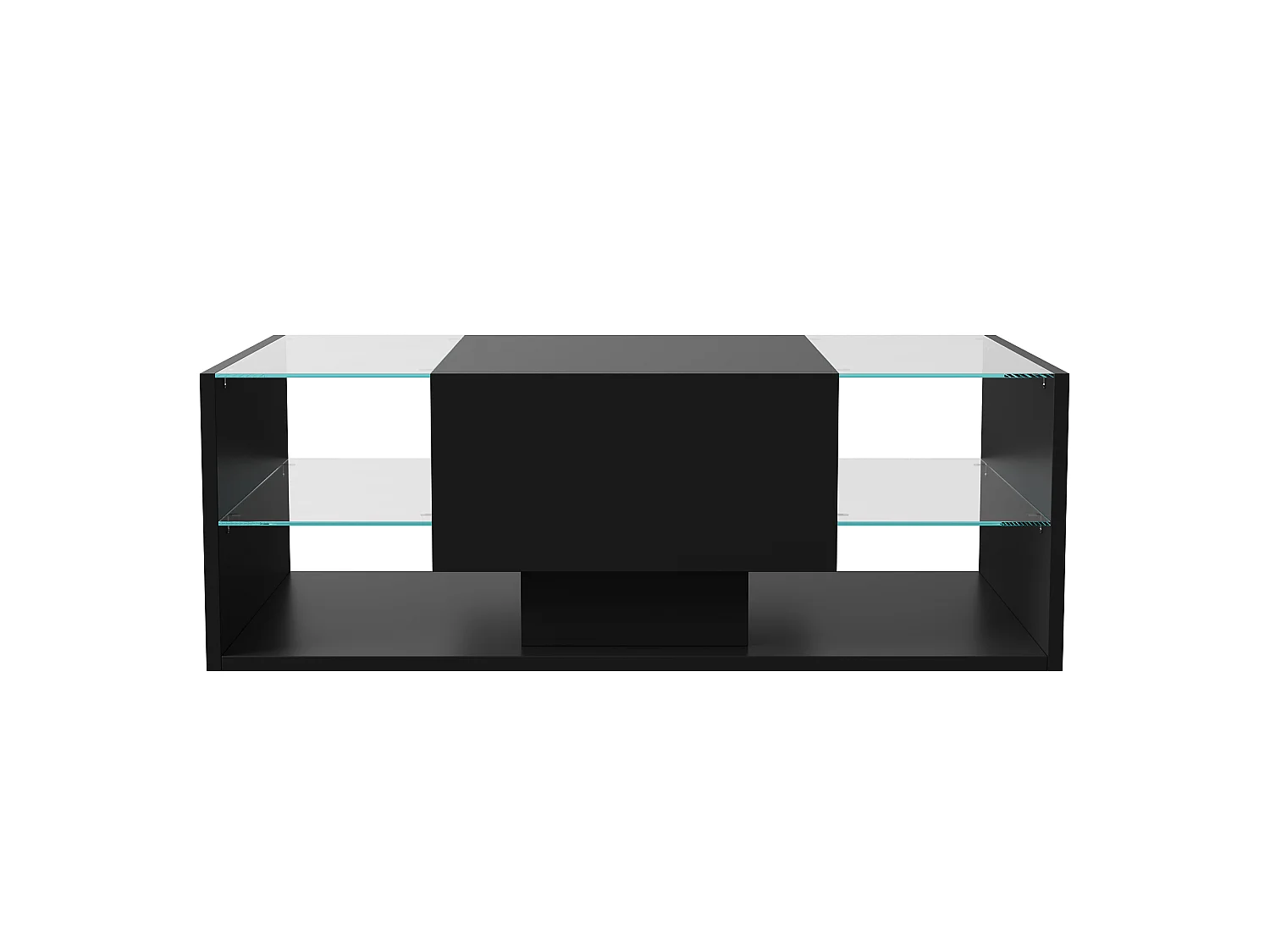 Table basse brillante avec Lumières LED, étagère ouverte et tiroirs, Table de salon moderne avec rangement, 100x50x35 cm, Noir