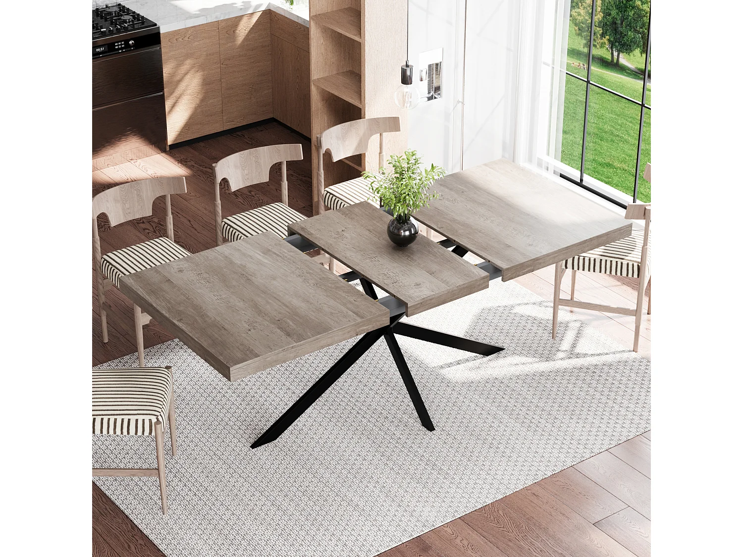 Table à manger extensible 140-180 x 80cm pour 4-6 places - Métal et MDF - Gris
