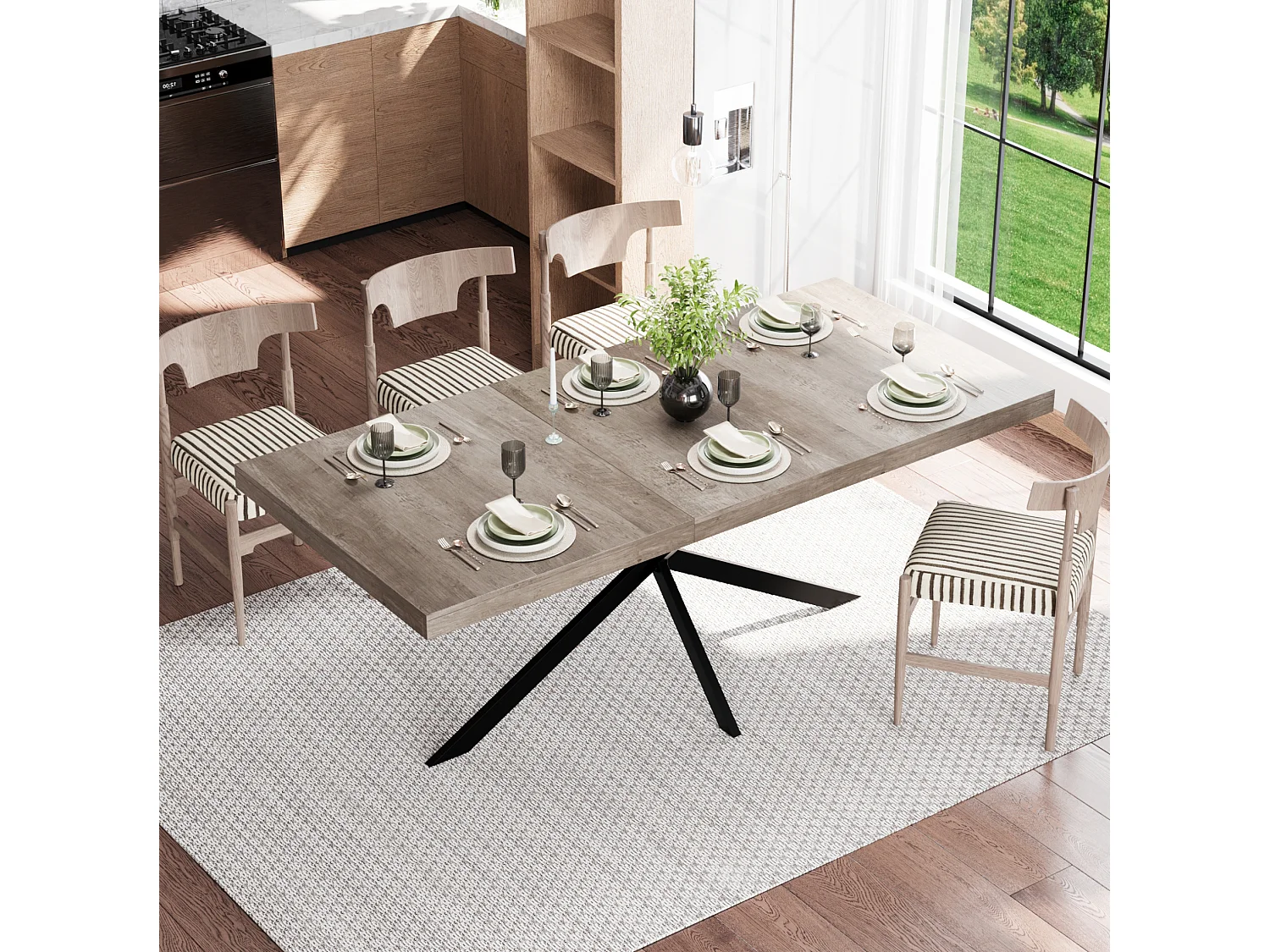 Table à manger extensible 140-180 x 80cm pour 4-6 places - Métal et MDF - Gris