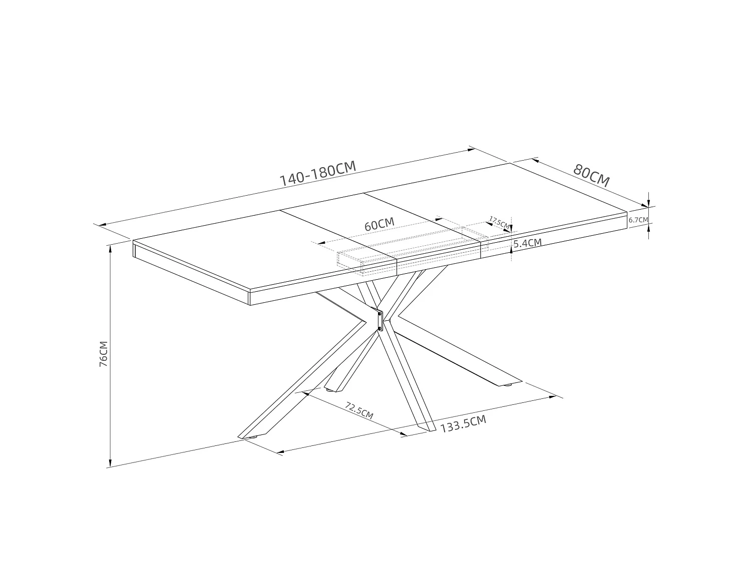 Table à manger extensible 140-180 x 80cm pour 4-6 places - Métal et MDF - Gris