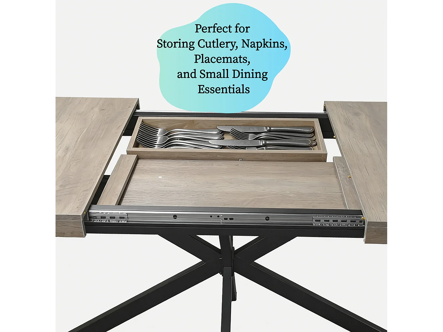 Table à manger extensible 140-180 x 80cm pour 4-6 places - Métal et MDF - Gris