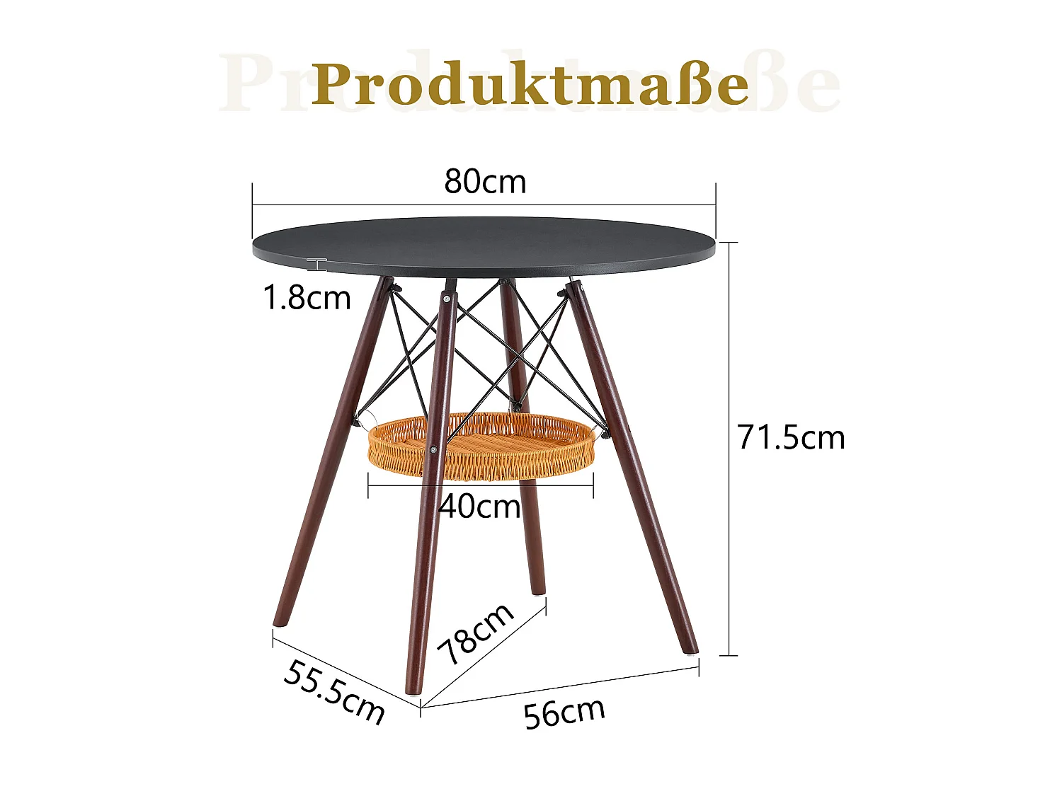 Table à manger ronde 80 cm avec rangement - Noir et marron