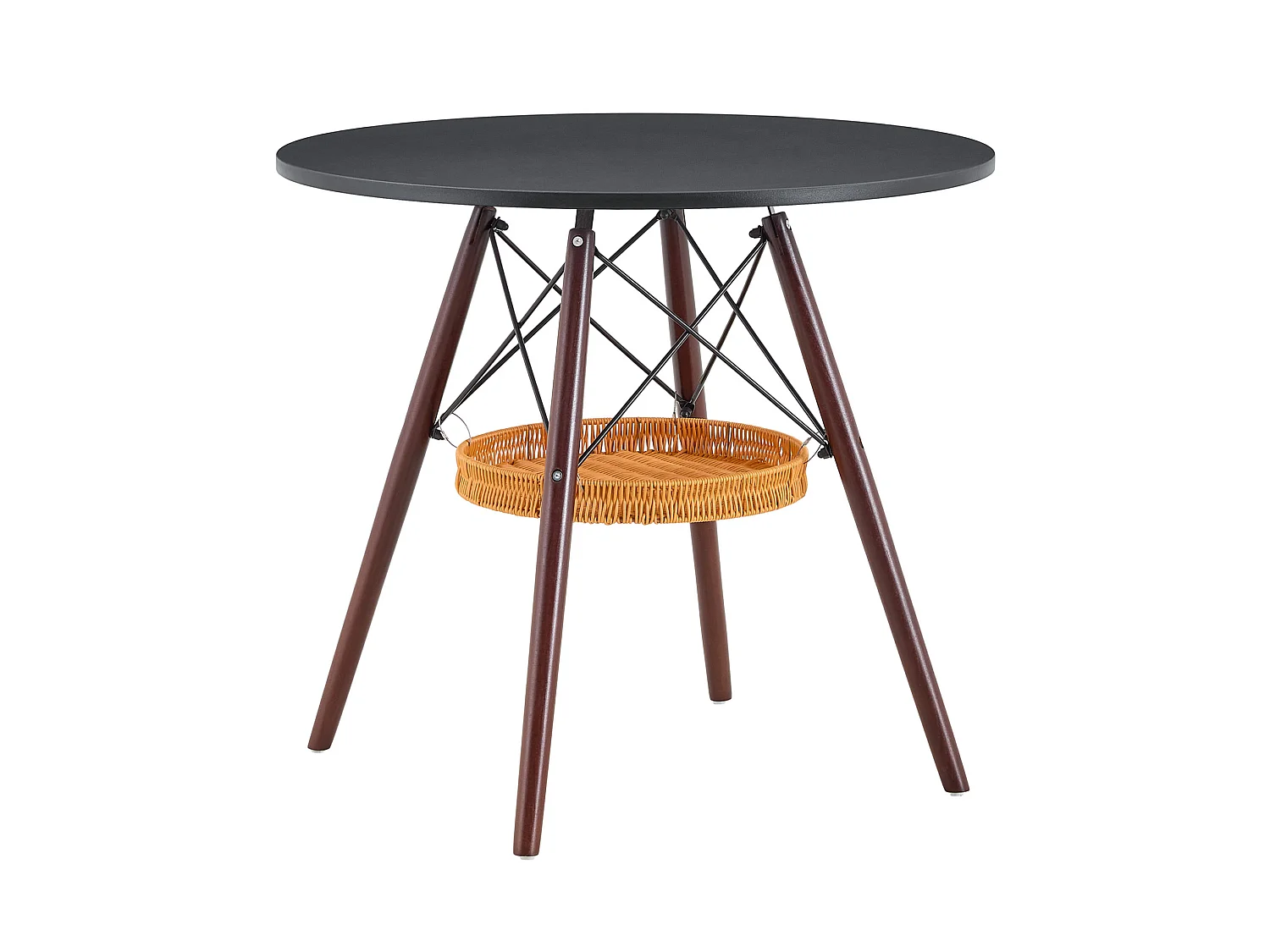 Table à manger ronde 80 cm avec rangement - Noir et marron