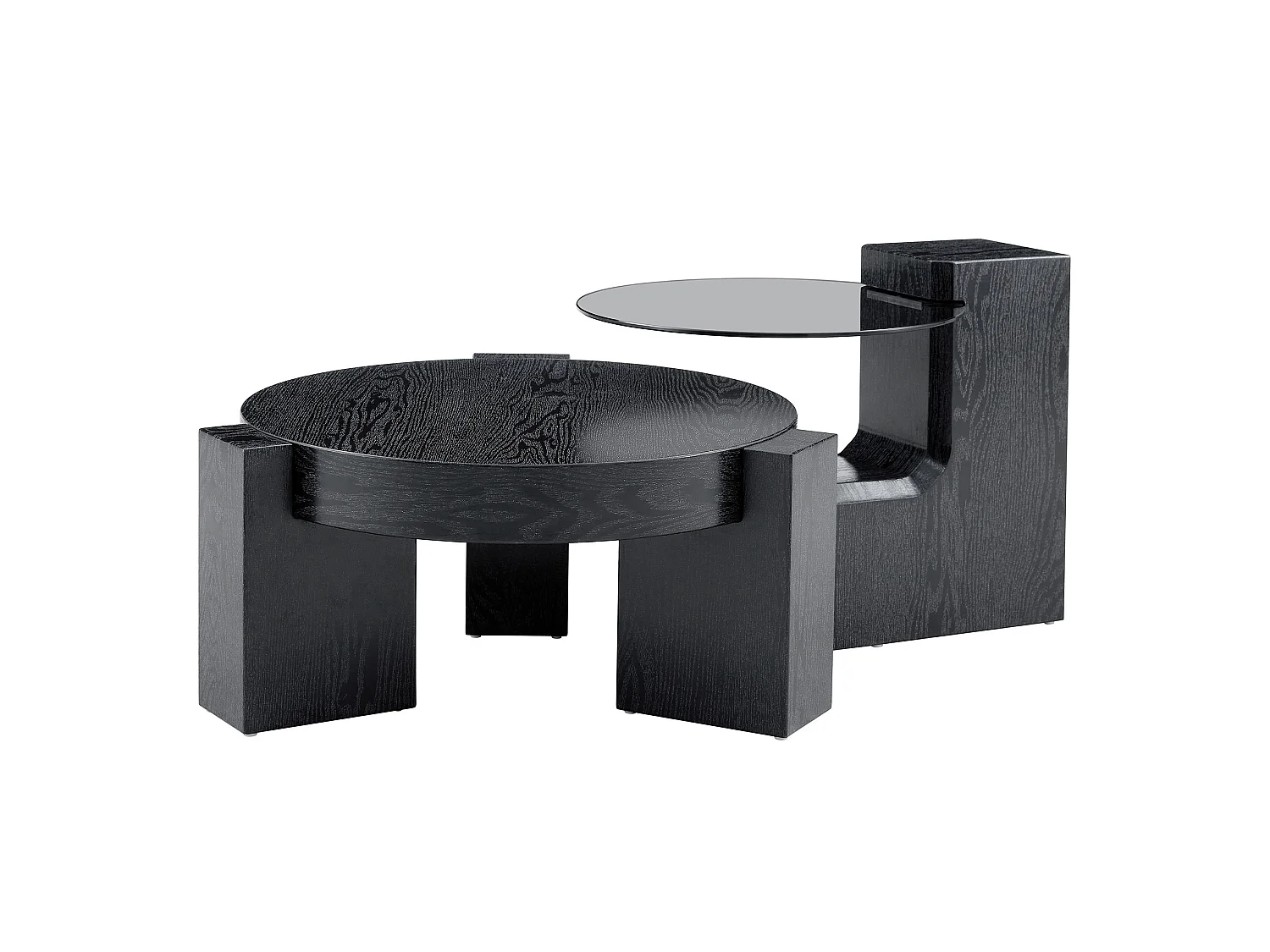 Lot de 2 tables basses rondes gigognes noir - MDF et verre