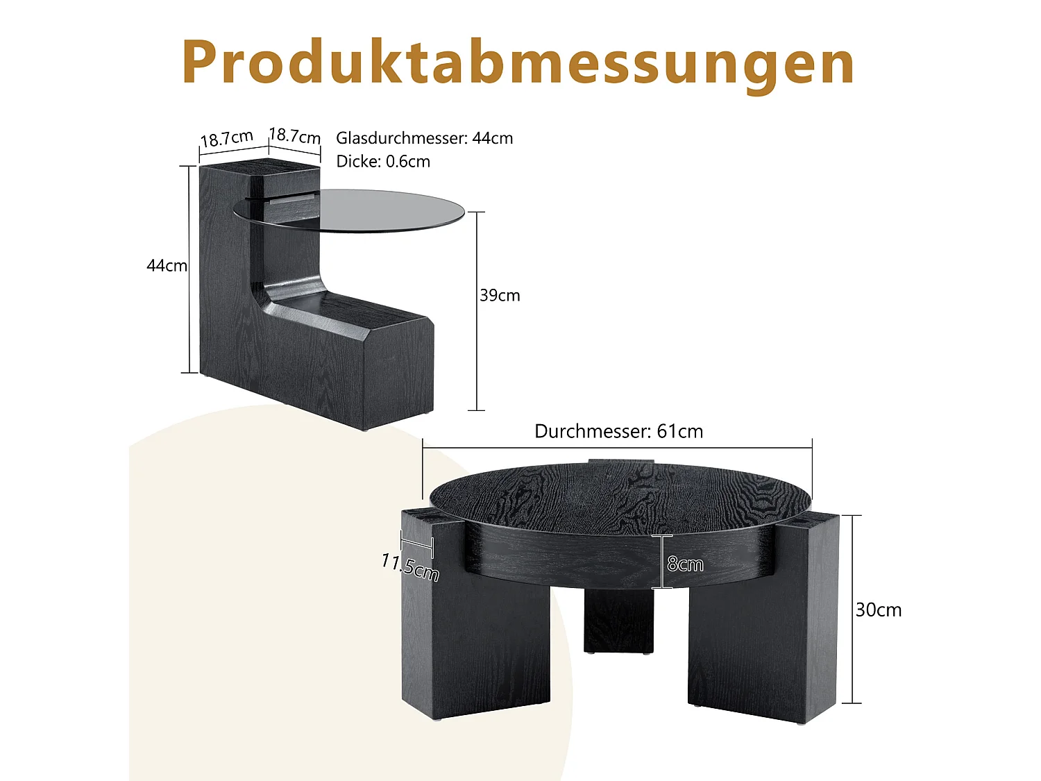 Lot de 2 tables basses rondes gigognes noir - MDF et verre