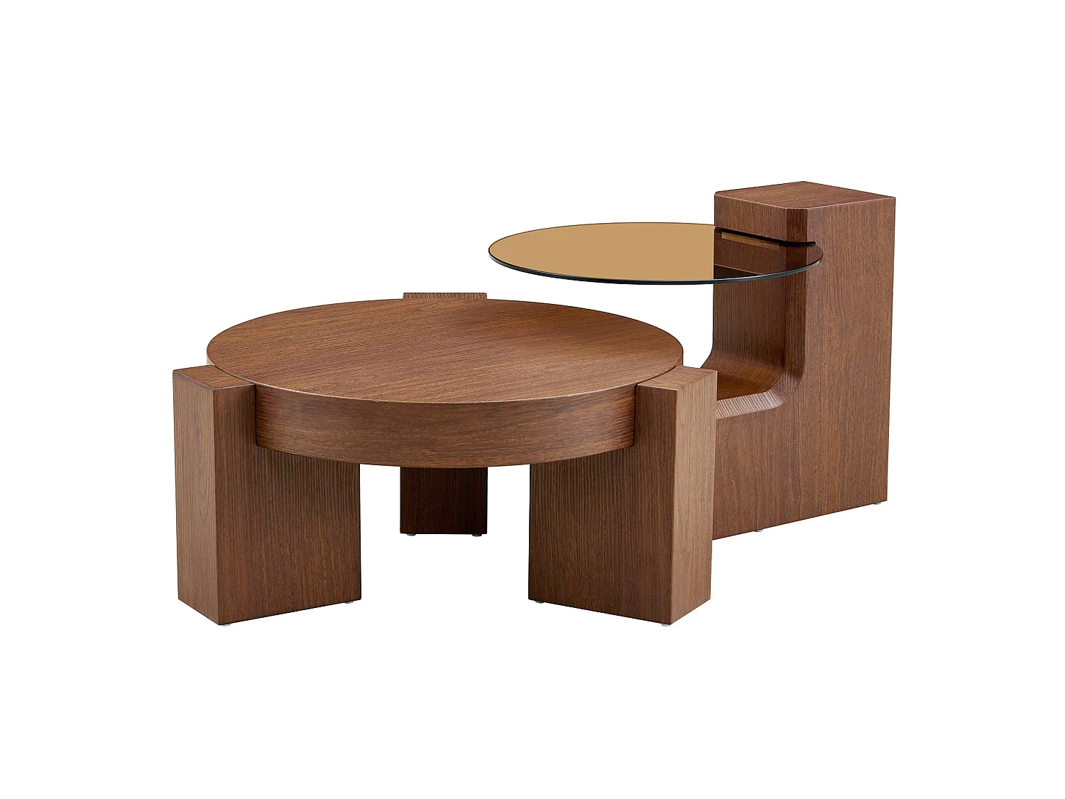 Lot de 2 tables basses rondes gigognes en MDF et verre - Marron