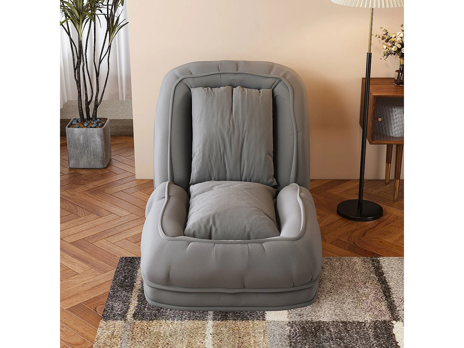 Poltrona ergonómica convertível com 5 posições e 2 almofadas - Tecido cinzento