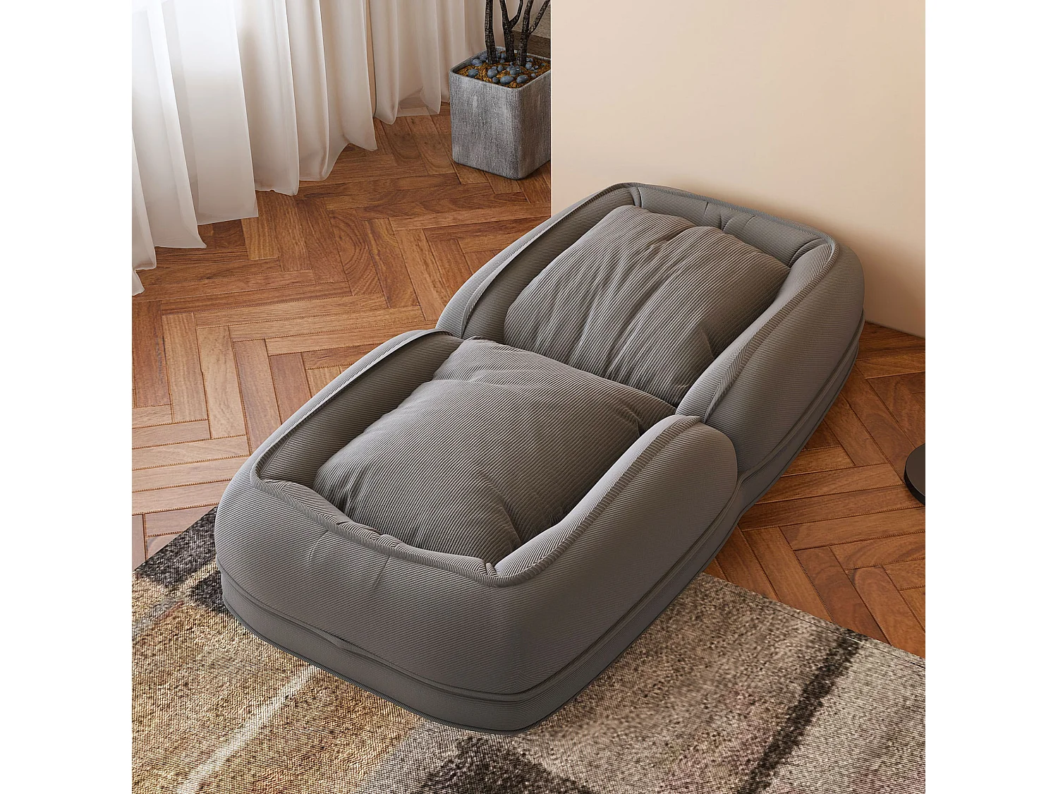 Poltrona ergonómica convertível com 5 posições e 2 almofadas - Tecido cinzento