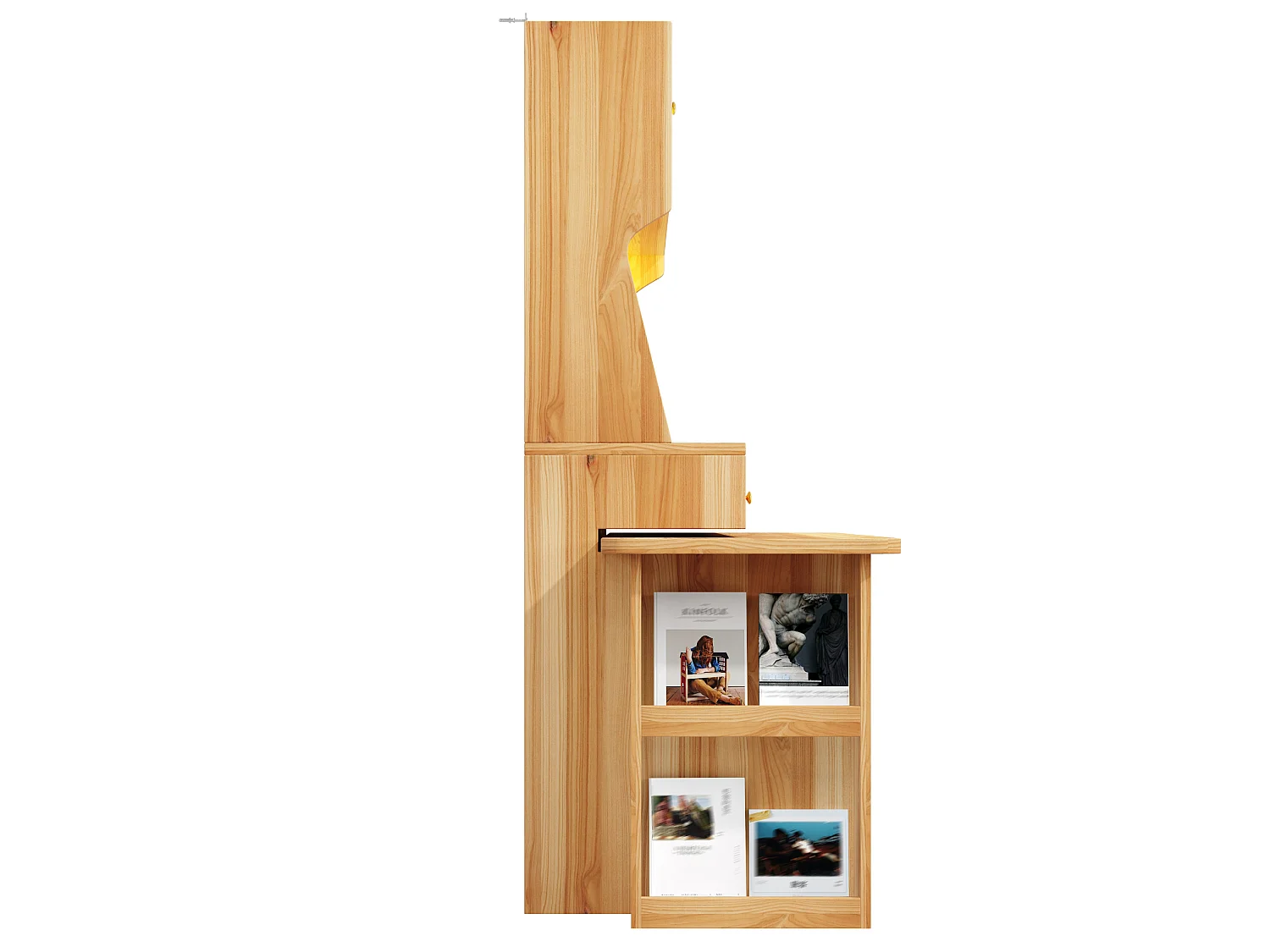 Meuble bar de cuisine avec plateau pivotant, LED, 3 tiroirs et 4 portes - Bois naturel