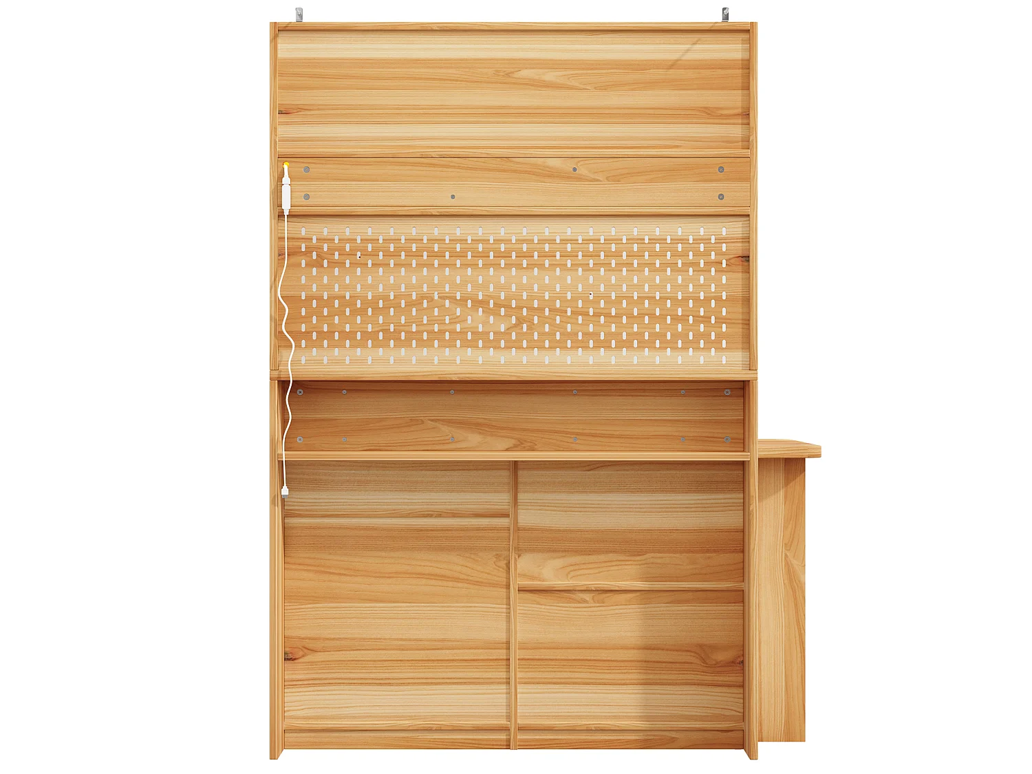 Meuble bar de cuisine avec plateau pivotant, LED, 3 tiroirs et 4 portes - Bois naturel