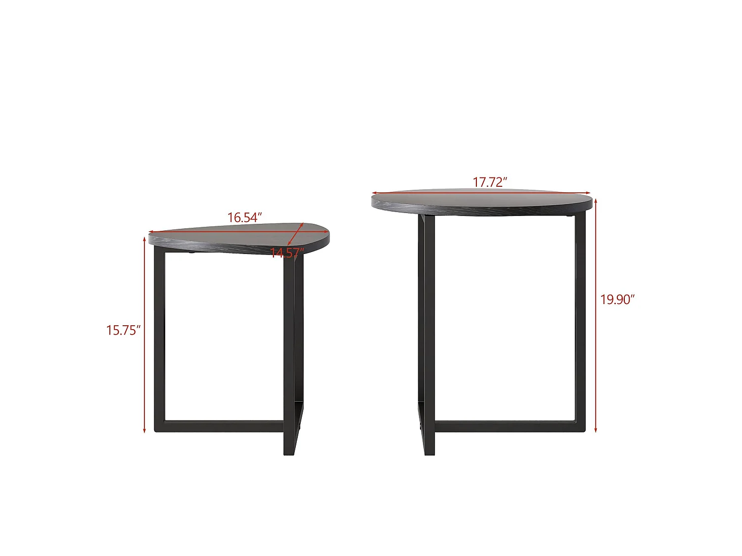 Juego de 2 mesas de centro redondas – Mesas auxiliares de madera y metal - Negro