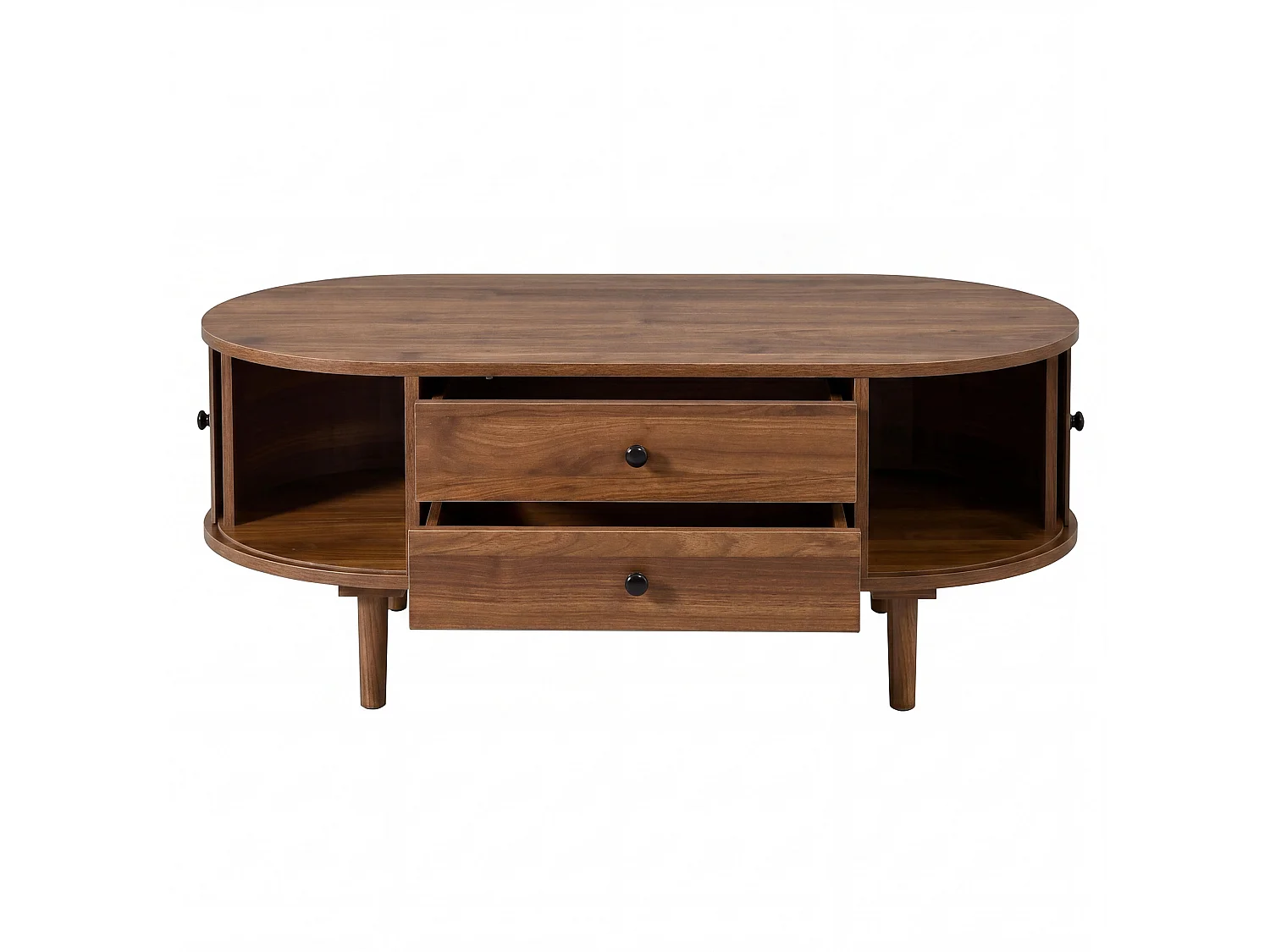 Mesa de centro com 2 gavetas e 2 portas de correr - Castanho
