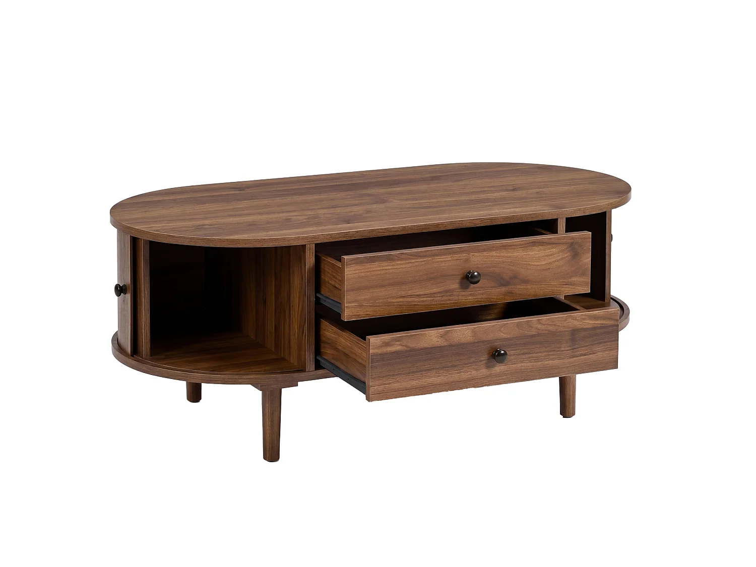 Mesa de centro com 2 gavetas e 2 portas de correr - Castanho