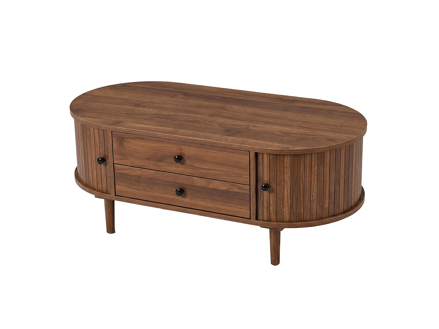 Mesa de centro com 2 gavetas e 2 portas de correr - Castanho