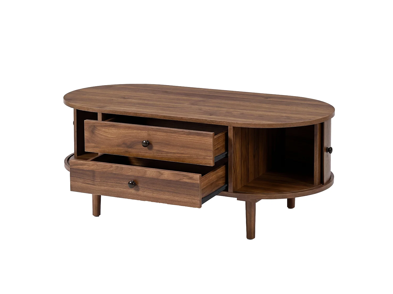 Mesa de centro com 2 gavetas e 2 portas de correr - Castanho