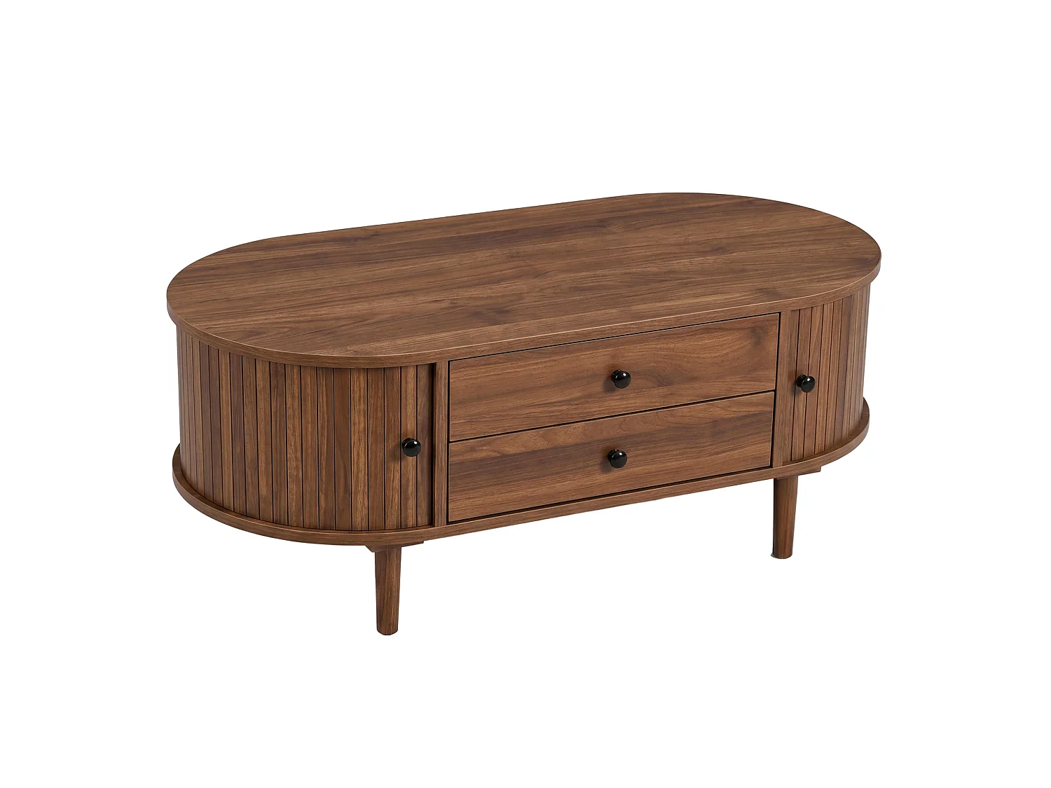 Mesa de centro com 2 gavetas e 2 portas de correr - Castanho