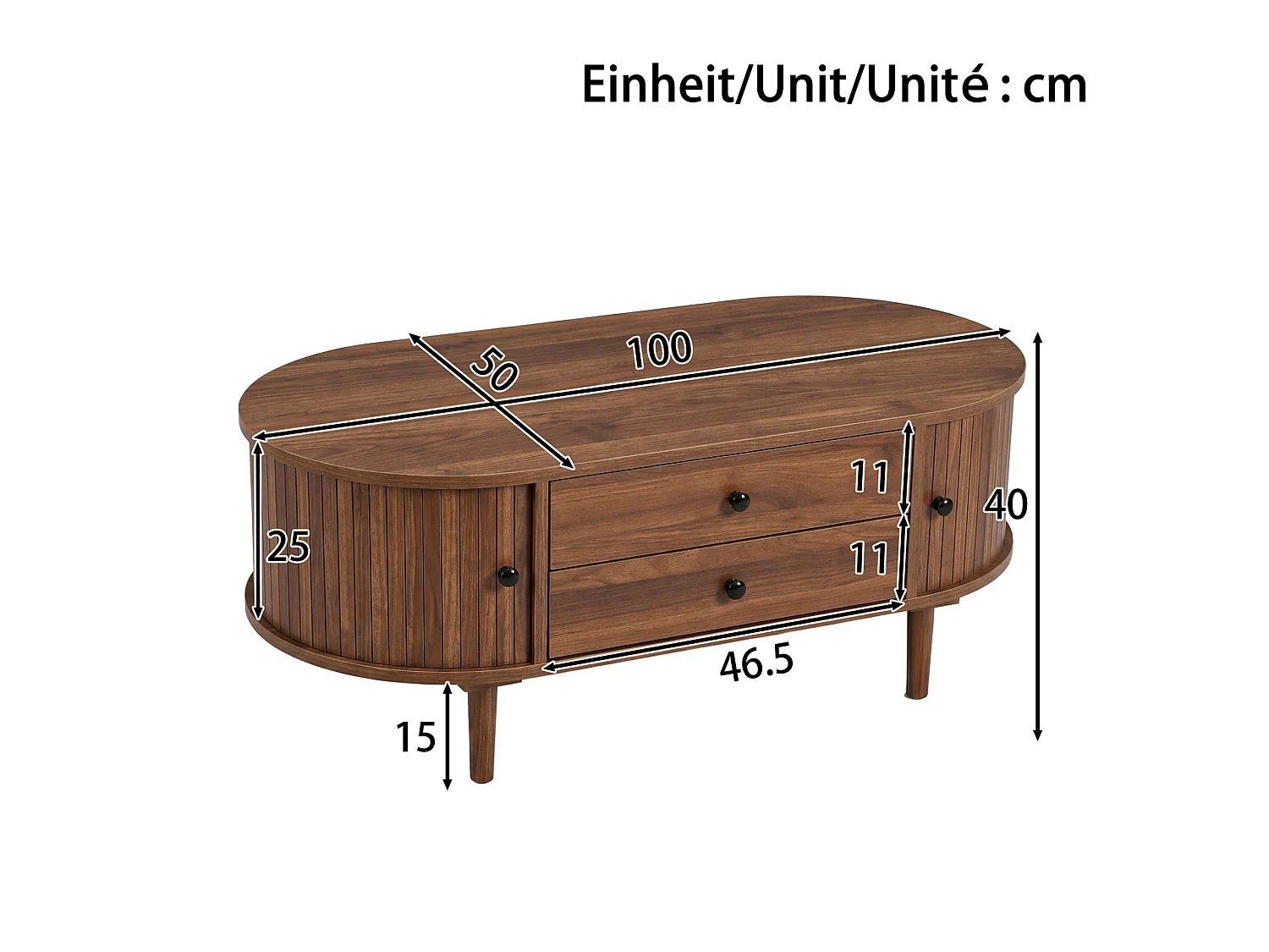 Mesa de centro com 2 gavetas e 2 portas de correr - Castanho
