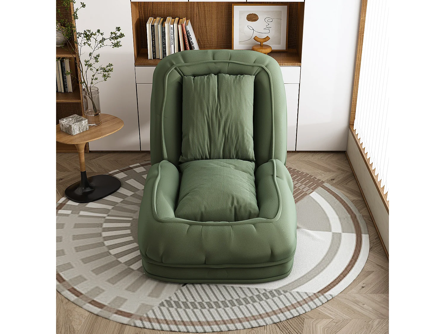 Poltrona ergonómica convertível com 5 posições e 2 almofadas - Tecido verde