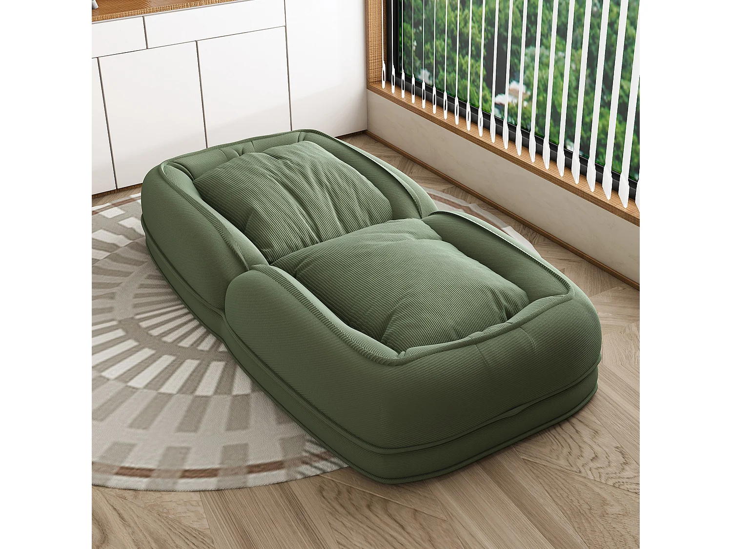 Poltrona ergonómica convertível com 5 posições e 2 almofadas - Tecido verde