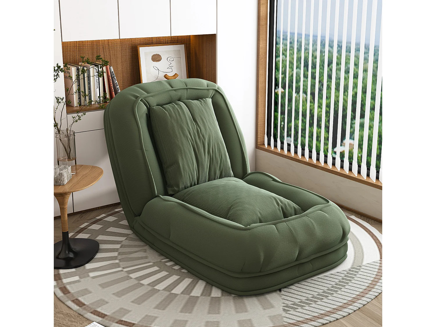 Poltrona ergonómica convertível com 5 posições e 2 almofadas - Tecido verde