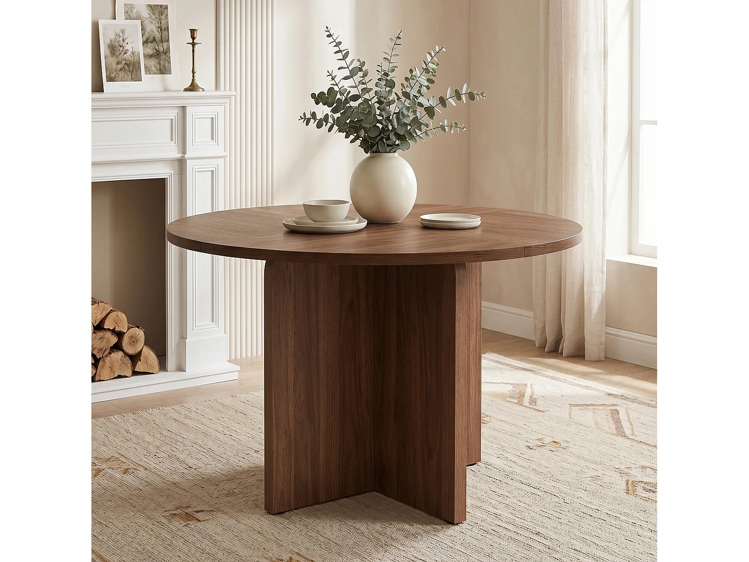 Table à manger ronde 120 x 120 cm pour 4 à 6 personnes - Design classique - Marron