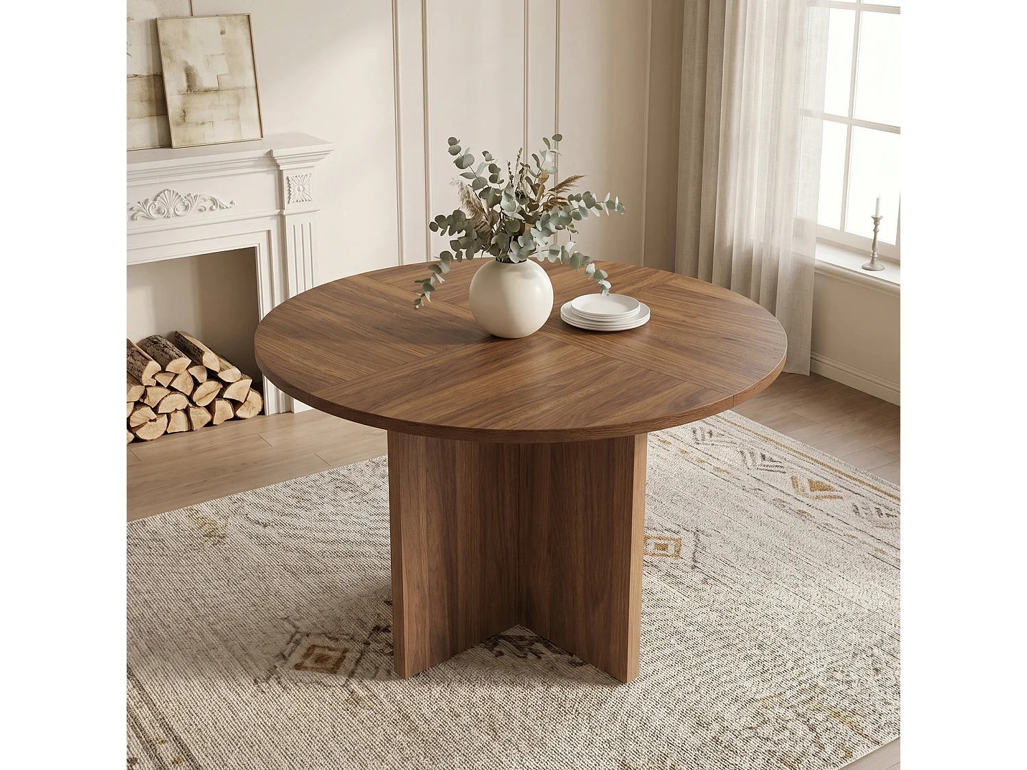 Table à manger ronde 120 x 120 cm pour 4 à 6 personnes - Design classique - Marron