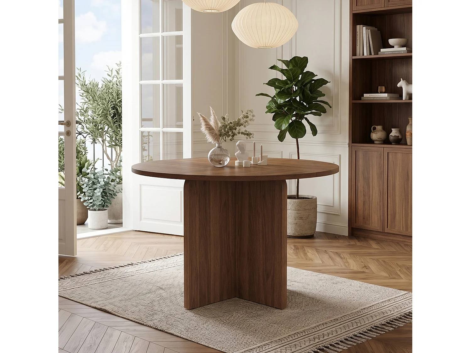 Table à manger ronde 120 x 120 cm pour 4 à 6 personnes - Design classique - Marron