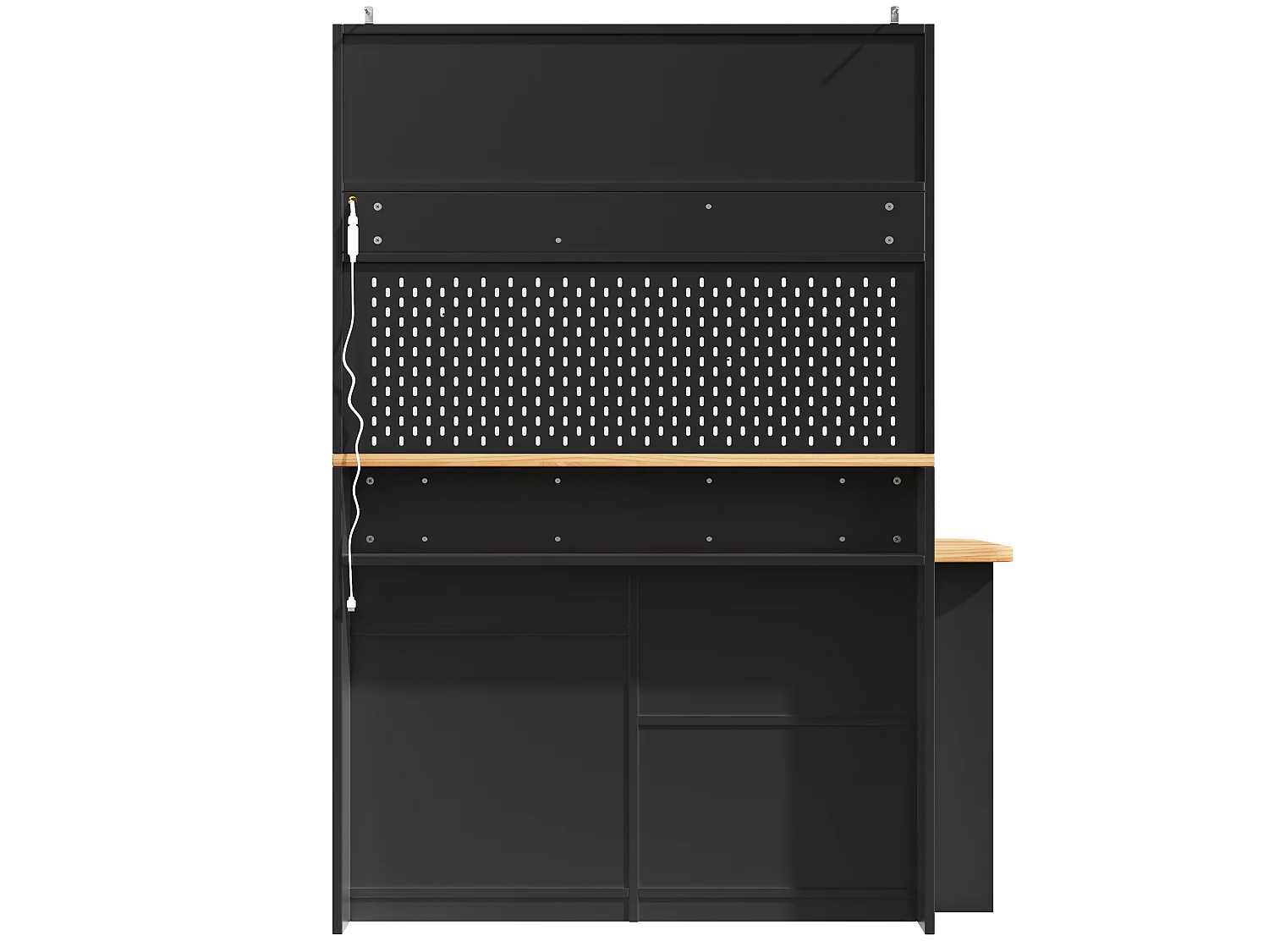 Meuble bar de cuisine avec plateau pivotant, LED, 3 tiroirs et 4 portes - Noir