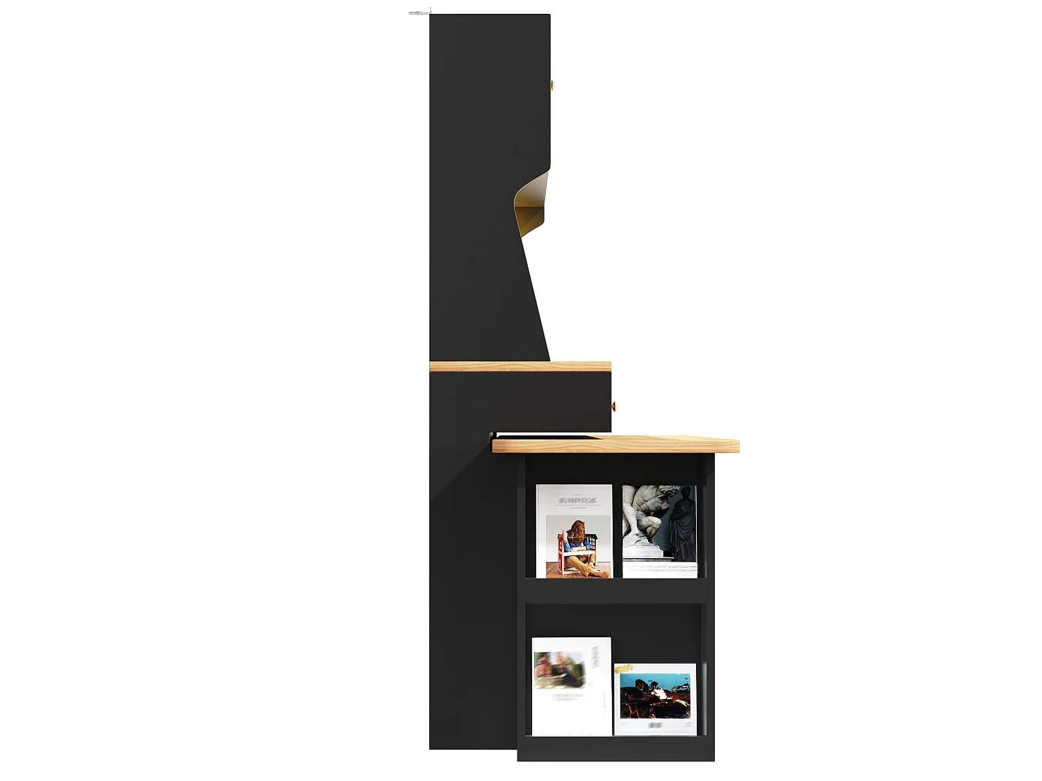 Meuble bar de cuisine avec plateau pivotant, LED, 3 tiroirs et 4 portes - Noir