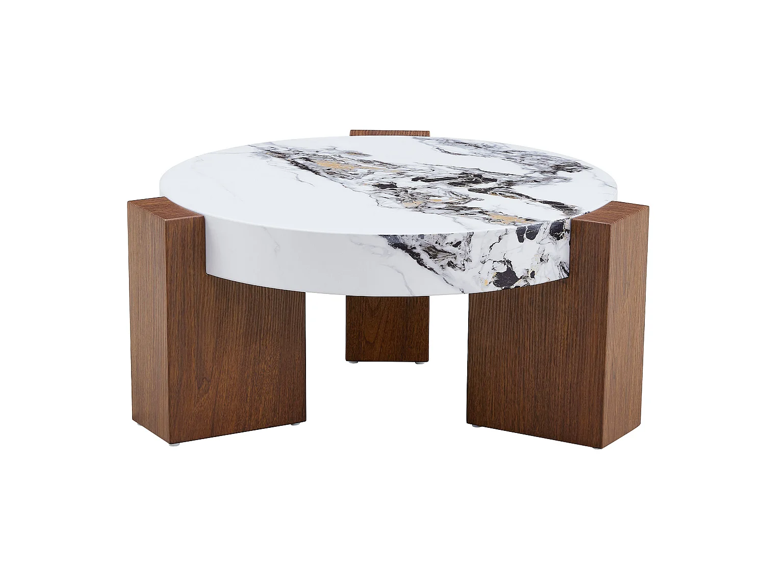 Lot de 2 tables basses rondes gigognes Marron et blanc effet marbre - MDF et verre