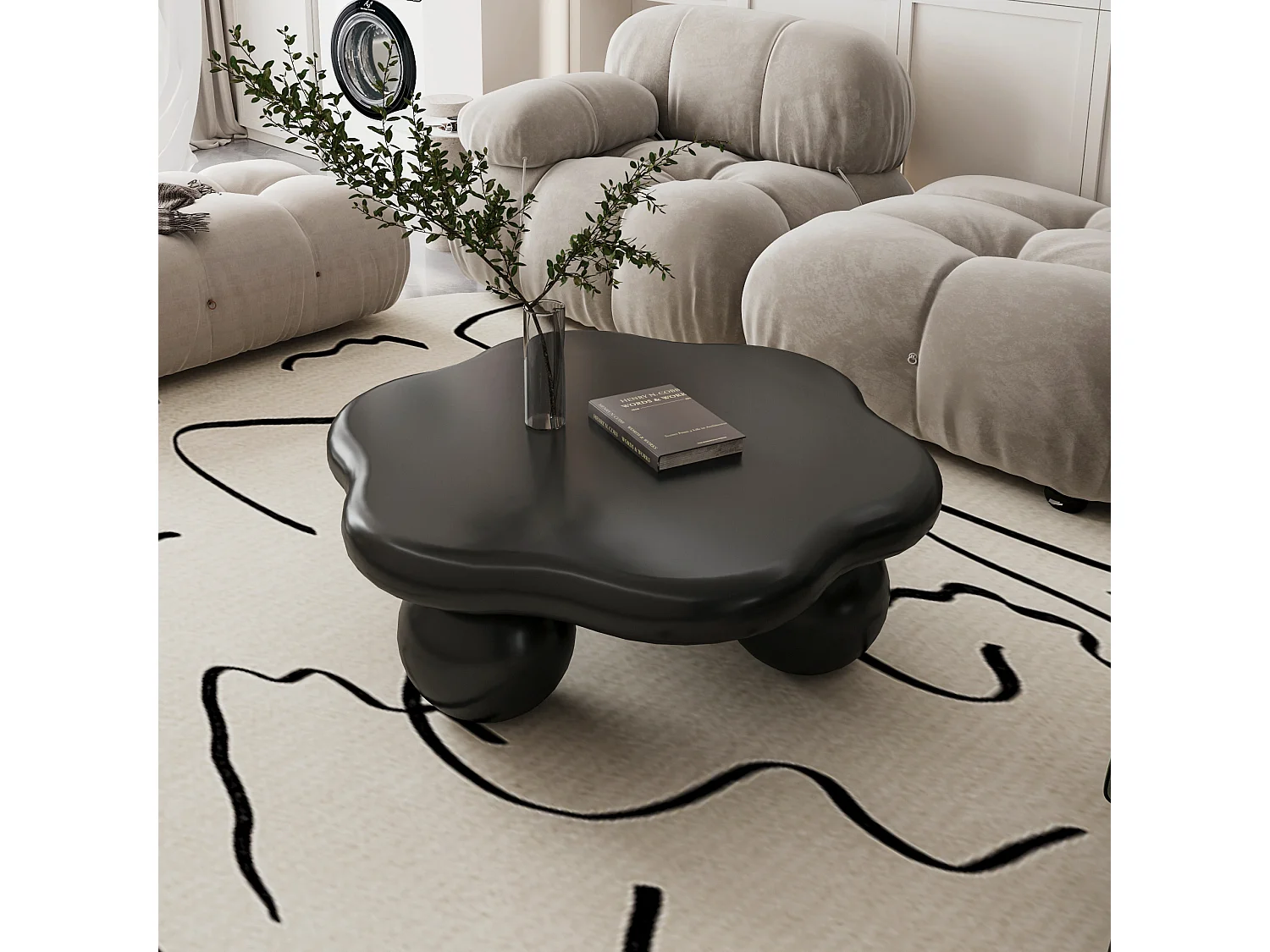 Table basse en forme de nuage 79 cm avec pieds sphériques - Noir