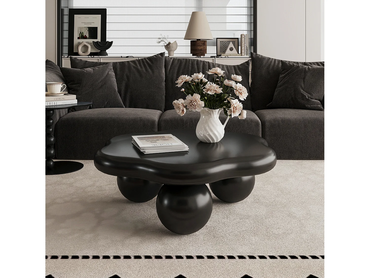 Table basse en forme de nuage 79 cm avec pieds sphériques - Noir