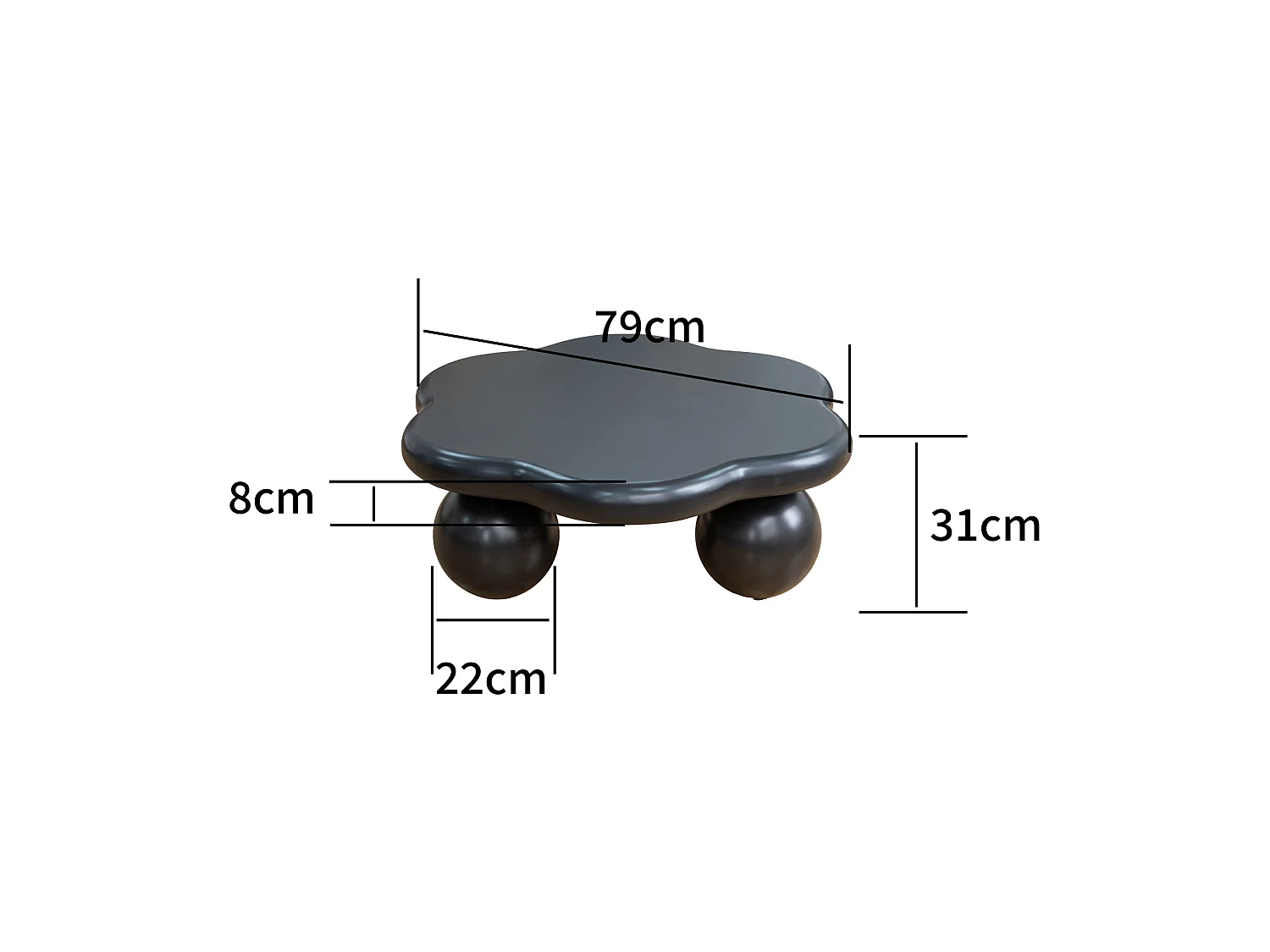 Table basse en forme de nuage 79 cm avec pieds sphériques - Noir