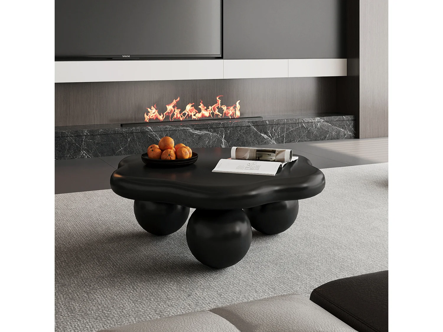 Table basse en forme de nuage 79 cm avec pieds sphériques - Noir